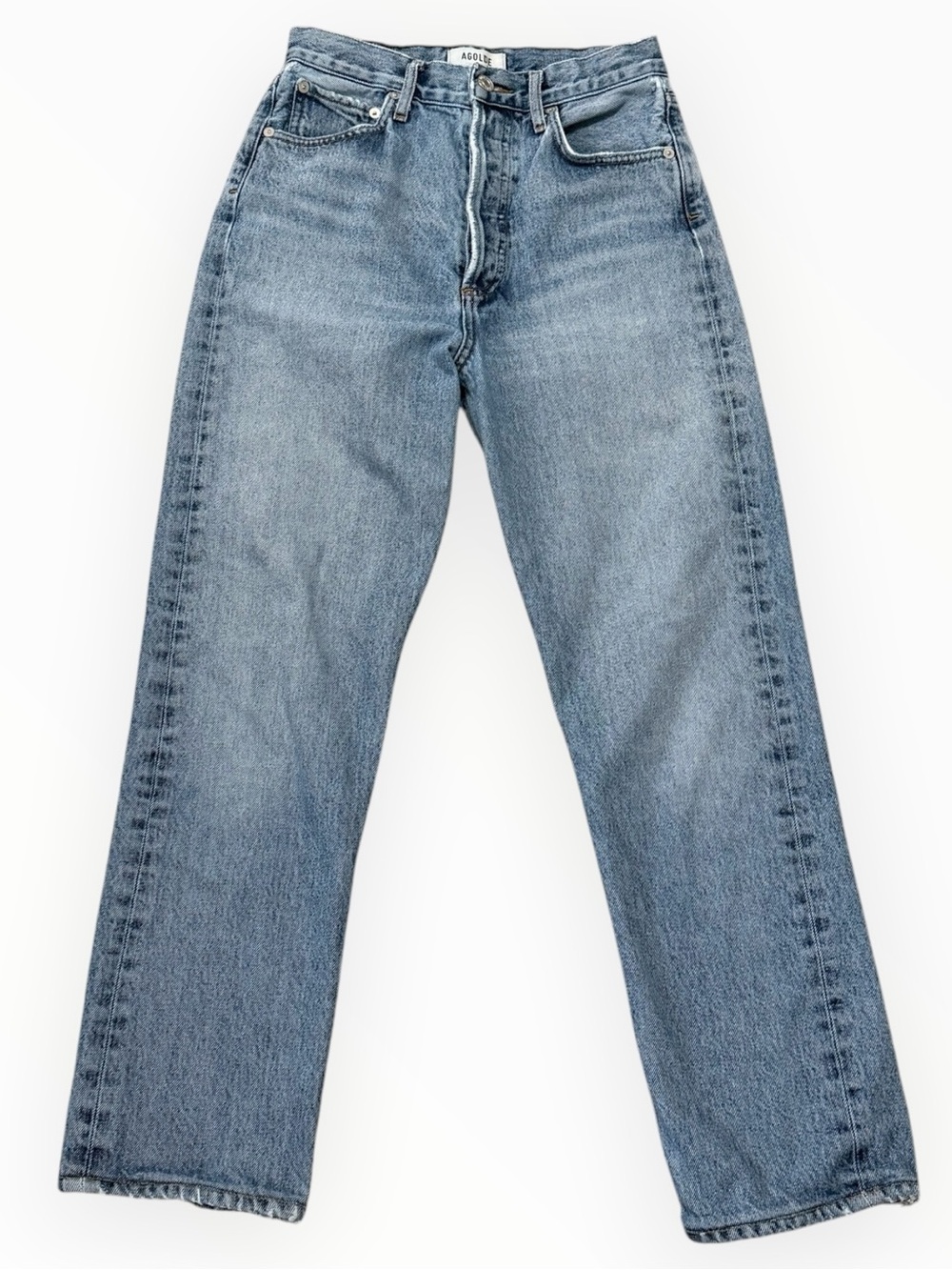 AGOLDE Washed Blue Straight Leg Button Fly Jeans Classic Denim 24 High Rise Crop